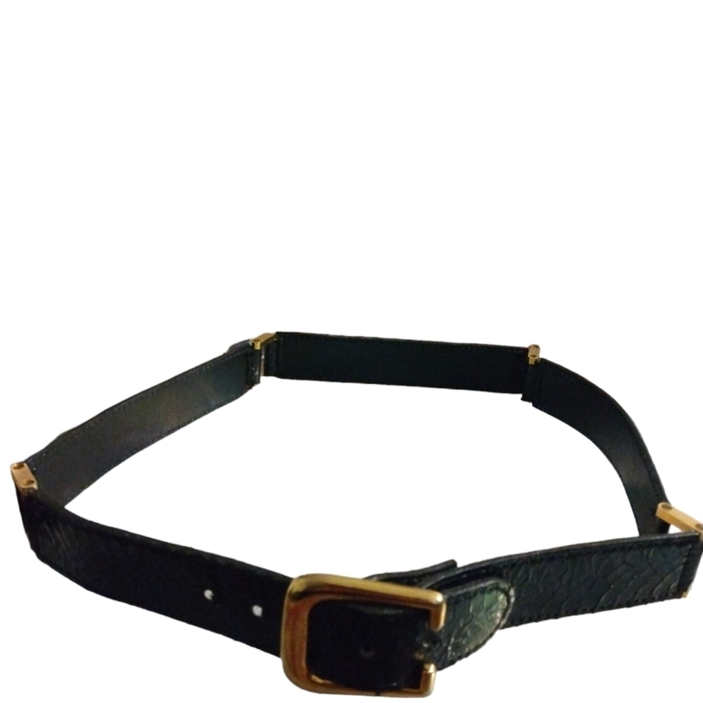 VTG Belt Gimbel Brothers Blk Snake Pattern w. Gold Accents Push Thru Adj. 31-34"